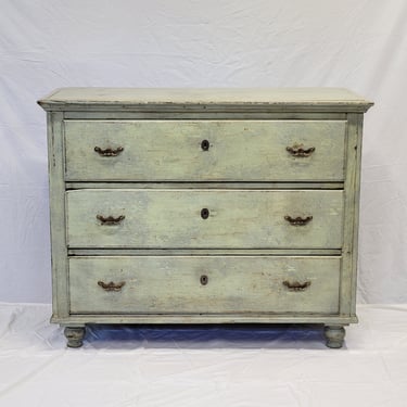 Antique European Rustic Pine Seafoam Painted Dresser Chest of Drawers