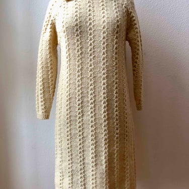 Ivory Vintage Hand Knit Irish Wool Sweater Dress