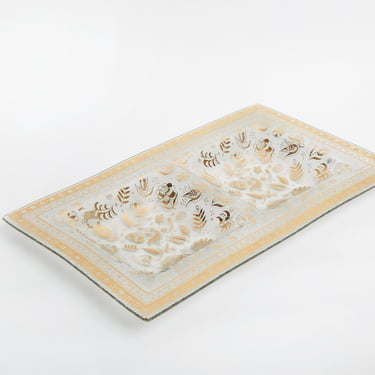 Vintage Georges Briard Mid Century Modern 22kt gold floral glass serving tray 