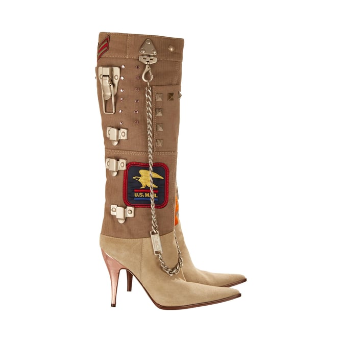 Dolce and Gabbana Tan Chain Patch Boots