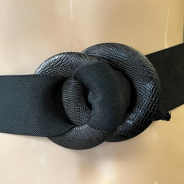 vintage black infinity belt 1980s elastic stretch double circle XL / 1X 