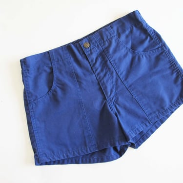 Vintage 80s OP Style Blue Shorts 30 32 Waist - 1980s Blue Surfy Cotton Elastic Waist Gender Neutral Shorts 