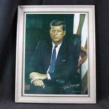 Vintage, Framed JFK Portrait Poster | Circa 1960s | John F. Kennedy Presidential Portrait 16" x 12" | Bixley Shop 