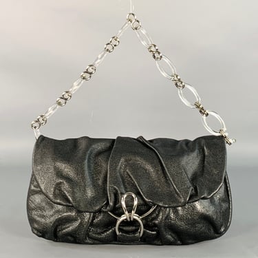 DONNA KARAN Black Silver Leather Shoulder Handbag
