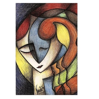 Geometric Abstract Woman Portrait Print on Canvas by Richard T Spears 