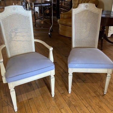 Cane Back Ivory w Baby Blue Cushion Dining Chair
