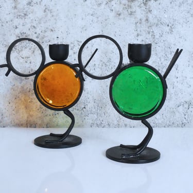 Pair of Glass and Steel Bird / Chick Candle Holders by Gunnar Ander for  Ystad Metall Sweden 