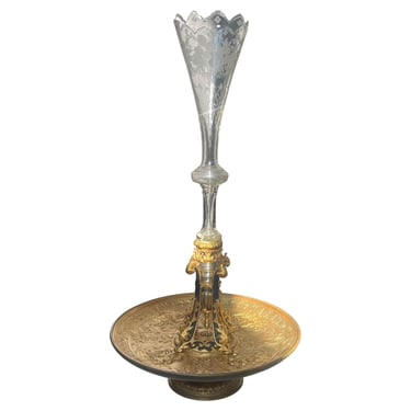 19th C. Bronze & Etched Baccarat Style Glass Epergne Attributed F. Barbedienne