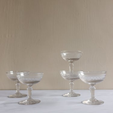 antique French etched crystal champagne coupes, set of 6