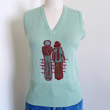 Vintage 70's Sweater Vest, Novelty Style 