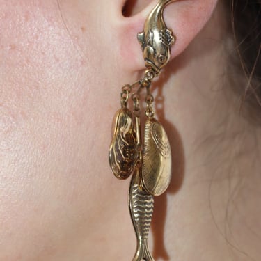Amazing Vintage Fish & Shell Earrings