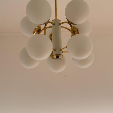 White Sputnik Chandelier with 10 Arms Vintage Sputnik Light / Gold Sputnik Chandelier / Space Age Lamp / Mid Century Lamp / Atomic Lamp 70s 