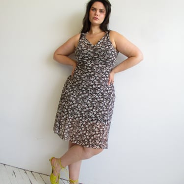 Italian Vintage - Brown Floral Mesh Dress (M-XL)