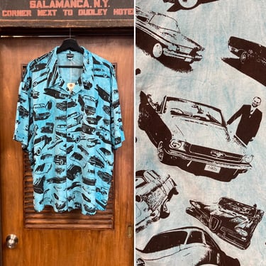 Vintage 1980’s Size XXL Vintage Car Automobile Print New Wave Cotton Surf Skate Shirt, 80’s Vintage Clothing 