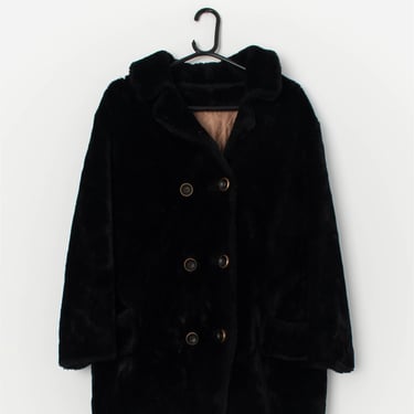 Vintage black faux fur coat - Medium 