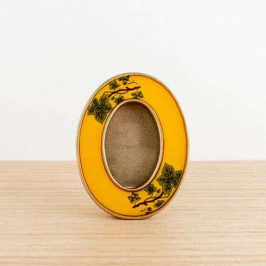 Small Bucklers Oval Frame, Yellow Enamel and Gold Metal Frame with Grapevines, Small Tabletop Frame, Floral Frame 