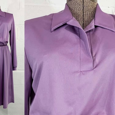 Vintage Pastel Purple Dress Midi Long Sleeve Blousy Peasant Sleeves Violet Lavender Party Sears Fashion Place Large XL 1970s 