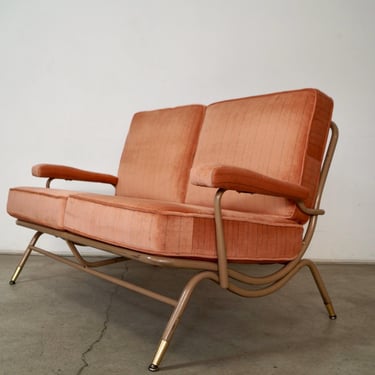 1950’s Mid-Century Modern Pink Velvet Settee Loveseat by Lloyd Mfg. 