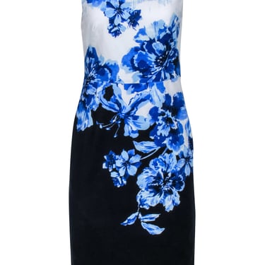 Maeve - Black Contrast Sheath Dress w/ Blue Floral Print Sz 4