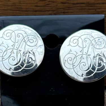 Vintage Sterling Silver Monogrammed Earrings Clip On Initial LLC Retro Mid Century Jewelry Gift 