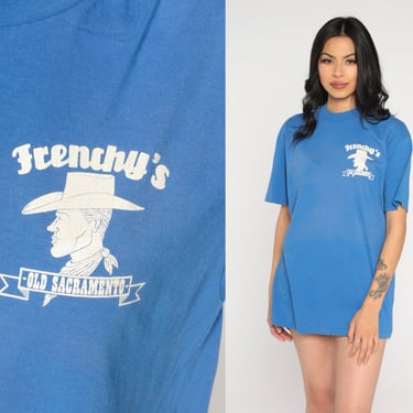 Frenchy's Sacramento Shirt 90s California T-Shirt Old Town Cowboy Graphic Tee Tourist Travel CA TShirt Vintage 1990s Blue Medium 