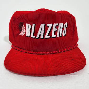 Vintage 1990's Portland Trailblazers Red Corduroy Snapback Hat