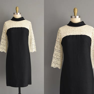1960s vintage dress | Adorable Black & White Cocktail Party Dress | Medium | 60s dress 