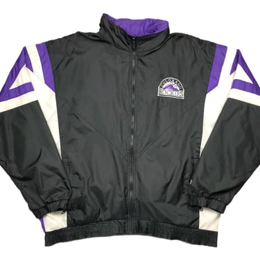 Vintage 90s Starter Colorado Rockies Baseball Embroidered Double Sided Full Zip MLB Windbreaker Coat Jacket Size Large/XL 