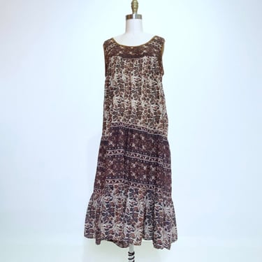 Vintage Gauze Cotton India Block Print Dress