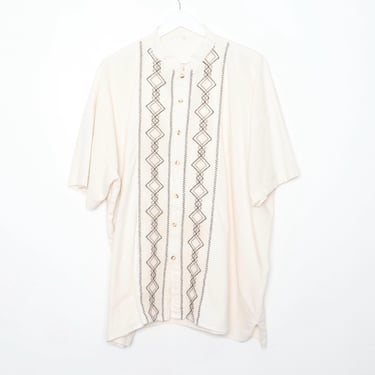 vintage embroidered Men's BOWLER guayabera style CREAM men's button down men's oversize Swingers style shirt -- size X.X.L - Free shipping 