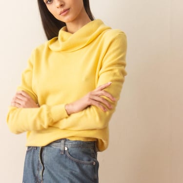 1980s Pringle of Scotland Yellow Cashmere Cowl Neck Sweater 