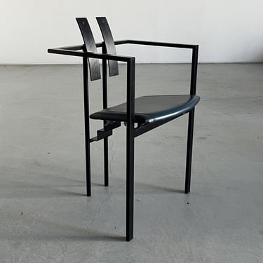 Memphis Design Postmodern Geometrical 'Trix' Chair by Karl Friedrich Förster, Black Steel and Navy Blue Leather, 1980s Germany 