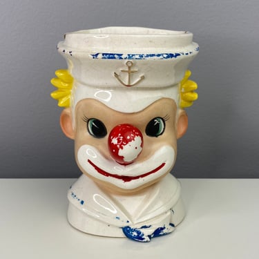 Vintage Clown Sailor Inarco E-2694 Head Vase | Clown Planter | Nursery Decor 