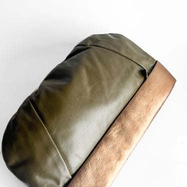 1980s Leather Olive and Bronze Clutch