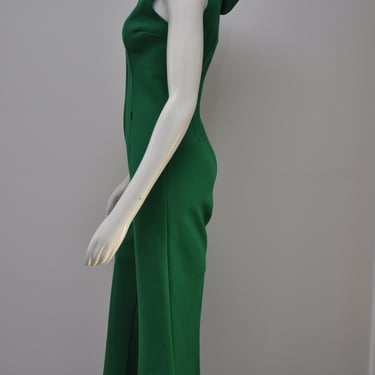 70s green jumpsuit with hood and flared legs XS 