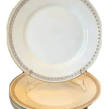 Antique Gold & Blue Cross Limoges French Porcelain Dinner Plates - Set of 4 