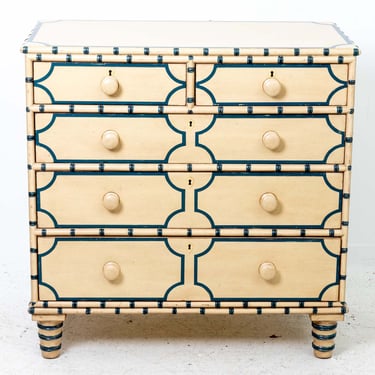 Cottage Chic Faux Bamboo Cream and Blue Painted Dresser