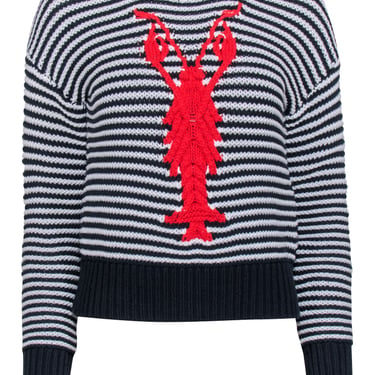 Brooks Brothers - Navy & White Cotton Sweater w/ Lobster Applique Sz M