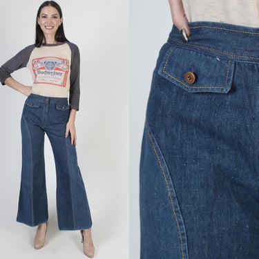 70s Wide Leg Denim Jeans, High Rise Bell Bottom Flares, Vintage Bellbottom Hippie Pants 