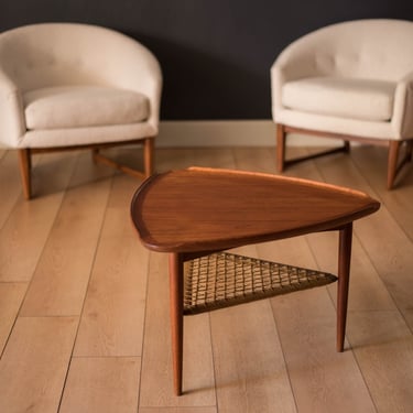 Danish Modern Teak and Cane Selig Ocassional Triangle End Table by Poul Jensen 