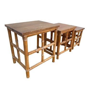 Bamboo Nesting Tables FREE SHIPPING Set of 3 Vintage Boho Rattan & Wood Coastal Chic Furniture 