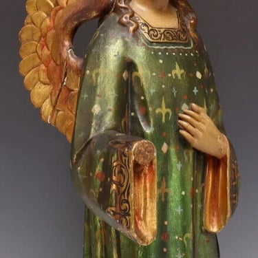 Angel, Spanish Renaissance Style, Carved, Winged, Gilt, Painted Vin. / Antique