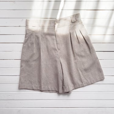 high waisted shorts 80s 90s vintage beige brown striped linen shorts 