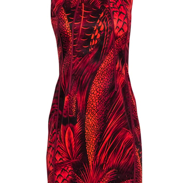 Max Mara - Red &amp; Orange Print Dress Sz 8