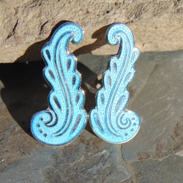 Miguel Arias ~ Vintage Taxco Sterling and Light Blue Enamel Floral Screw Back Earrings 