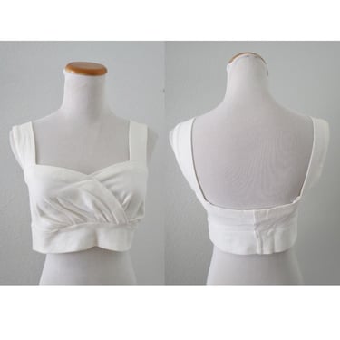 Vintage 90s Crop Top - Solid White Stretchy Cami Tank Top by Express - Cropped Blouse 1990s Size Large 