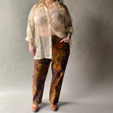 Vintage Brown Floral Jeans / Brown Floral Slacks Plus Size / Vintage Floral Pants 18W / Vintage y2k Slacks XXL / Plus Sized Vintage y2K 