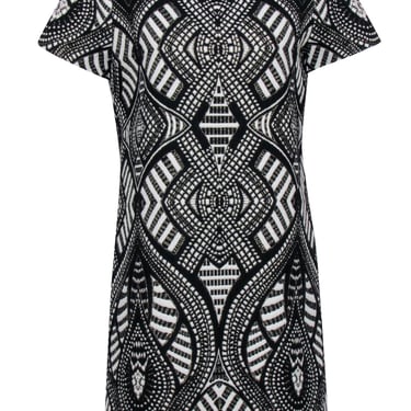 Alice &amp; Olivia - Black, White &amp; Gold Short Sleeve Geometric Print Dress Sz 10