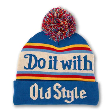 Old Style Vintage Stripe Knit Hat with Pom