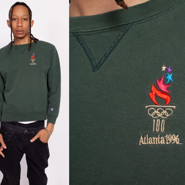 1996 Atlanta Olympics Champion Sweatshirt - Men's Small Short, Women's Medium | 90s Faded Green V Stitch Crew Neck 